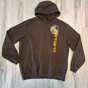 Carhartt Dark Brown Hoodie with Yellow camo Logo